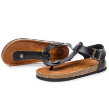 Women's Sandal Black Buckle Flat Casual Cork Shoes